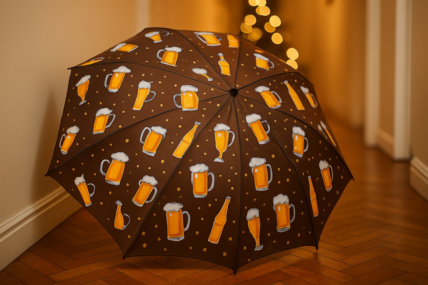 Paraplu in de vorm van een bierflesje